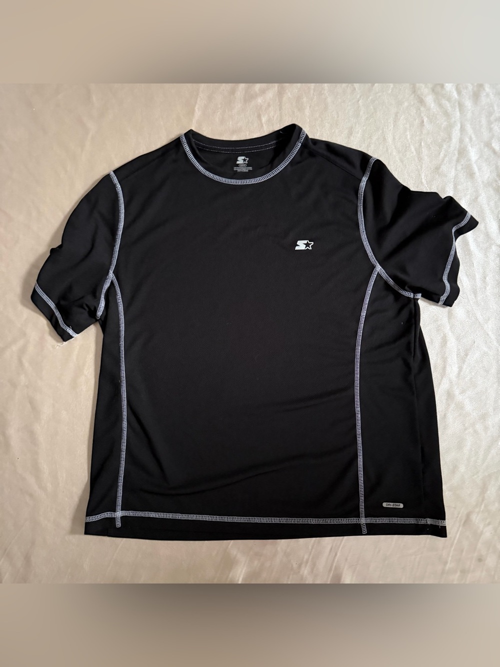 Starter Dri-Star Men Black Contrast Stitching Athletic Short Sleeve Shirt Size L